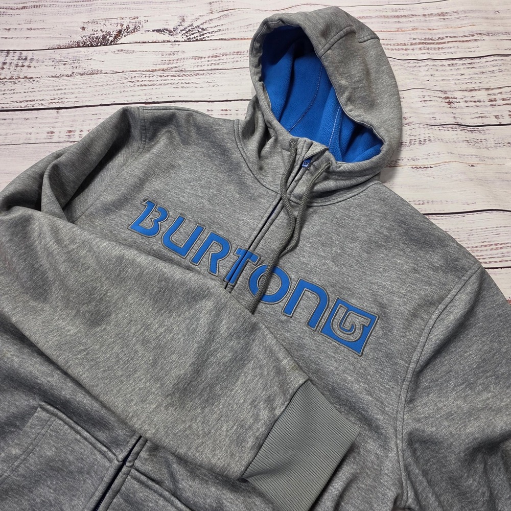 Burton‎ Full Zip Hoodie Mens Large Gray Excellent DryRide Fleece Lined Logo